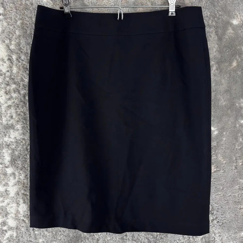 Nine West Size 12‎ Minimalist Midi Career Pencil Skirt Black Zip Lined Stretch